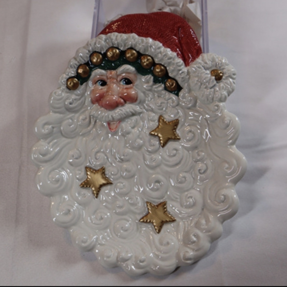 Fitz And Floyd Snow Business Santa Face Holiday Plate for Christmas Goodies